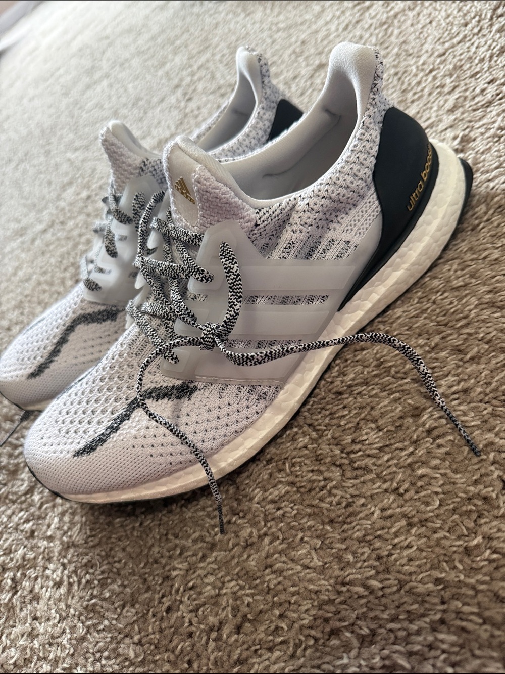 Adidas White Knit Running Sneakers with Black Accents - Picture 2 of 5